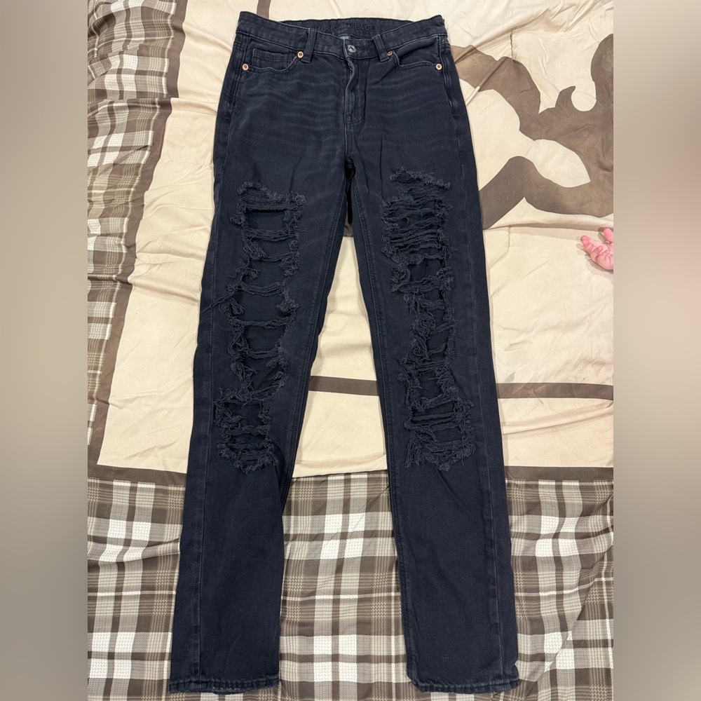 American Eagle Distressed Black Mom Jeans